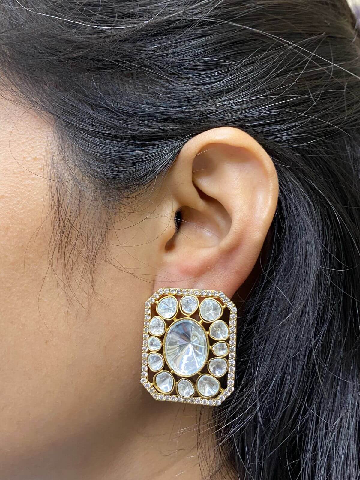 14k Gold and Diamond Polki Open Setting Karanphool Earring Pair with b – G.  K. Ratnam